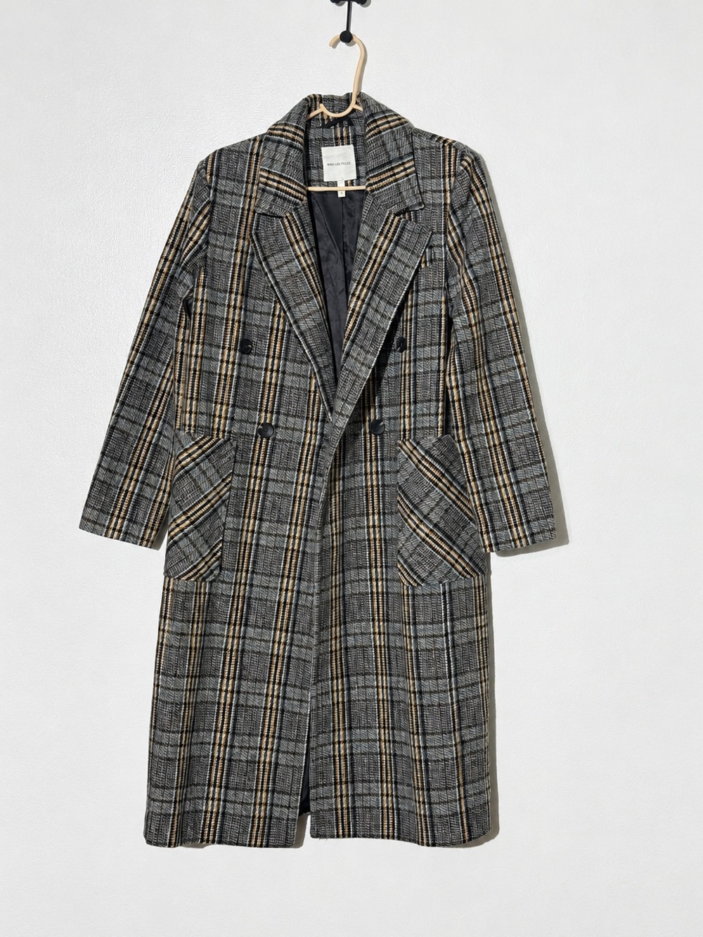 Avec Les Filles Double Breasted Plaid Overcoat